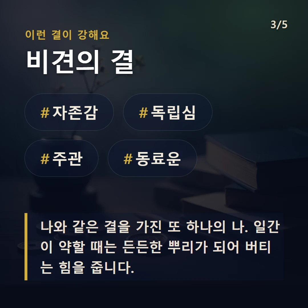 비견의 결 — #자존감 #독립심 #주관 #동료운