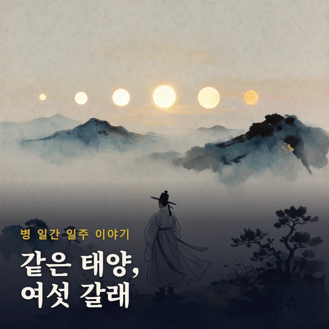 병 일간 일주 이야기 표지 — 같은 태양, 여섯 갈래