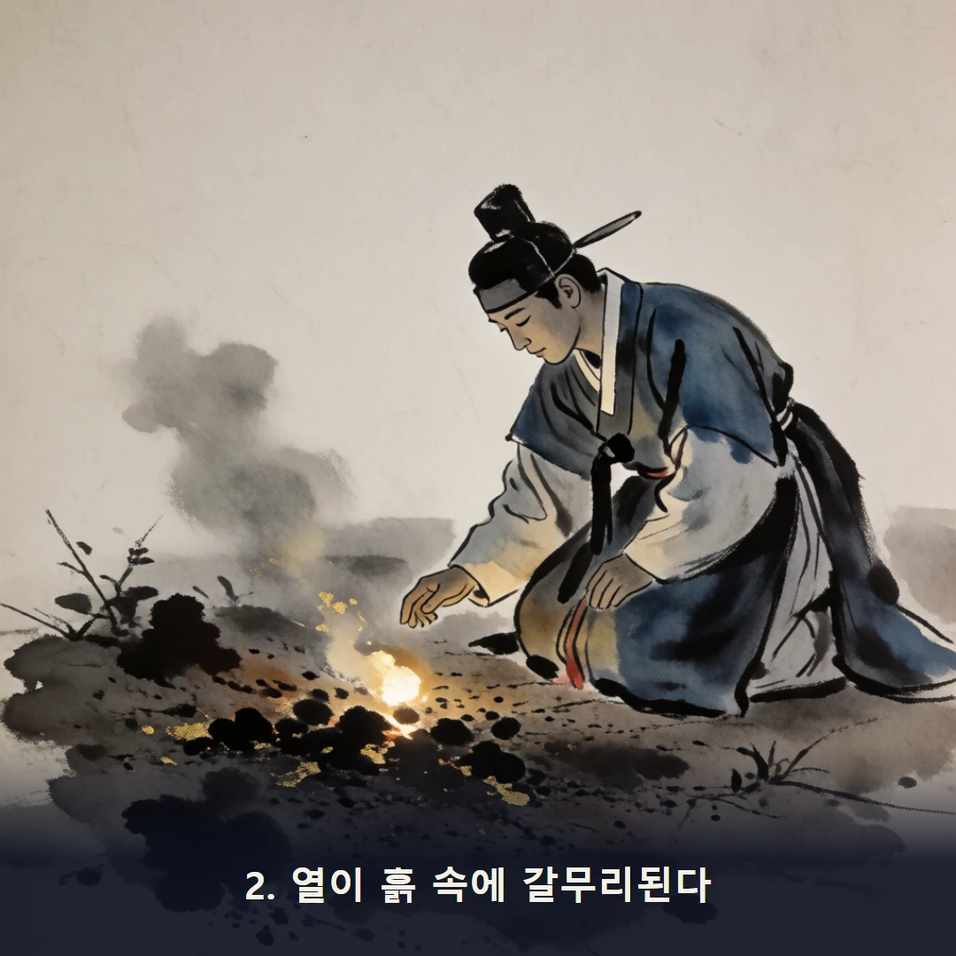 웹툰 2컷 — 2. 열이 흙 속에 갈무리된다