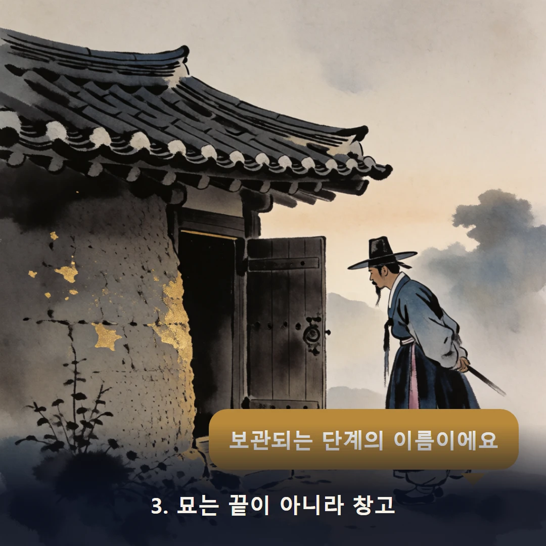 웹툰 3컷 — 3. 묘는 끝이 아니라 창고 (보관되는 단계의 이름이에요)