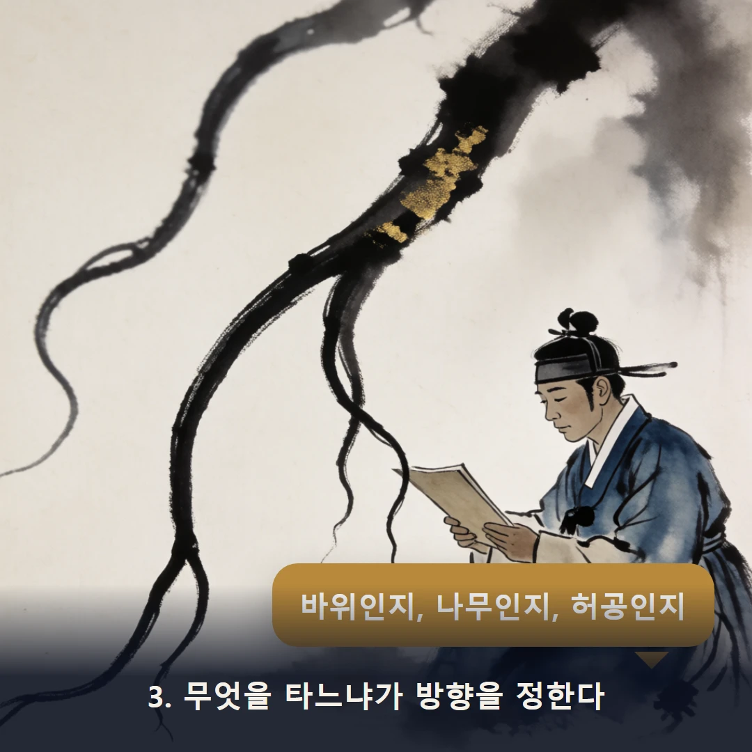 웹툰 3컷 — 3. 무엇을 타느냐가 방향을 정한다 (바위인지, 나무인지, 허공인지)