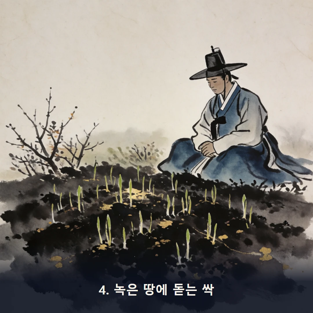 웹툰 4컷 — 4. 녹은 땅에 돋는 싹