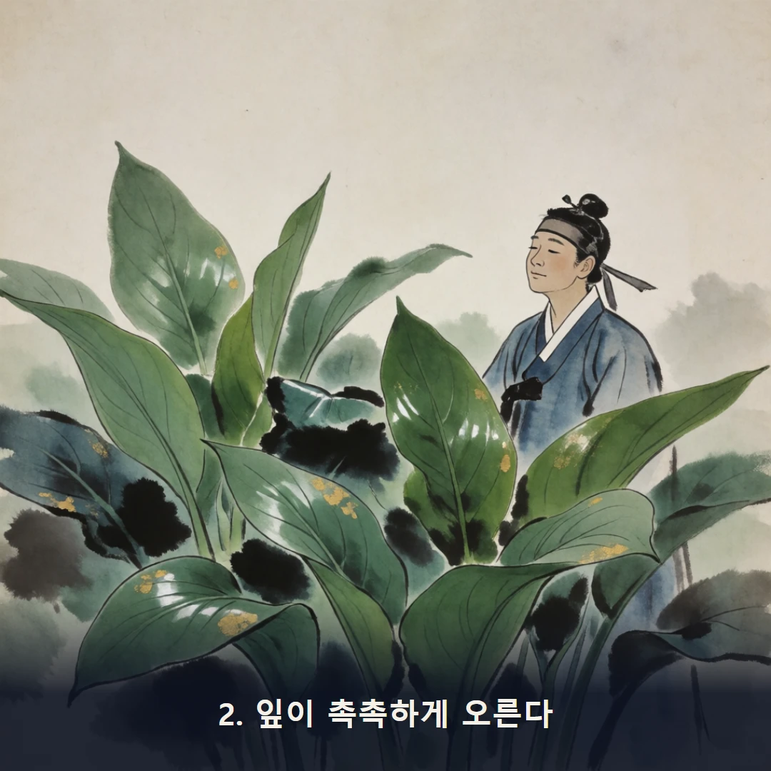 웹툰 2컷 — 2. 잎이 촉촉하게 오른다