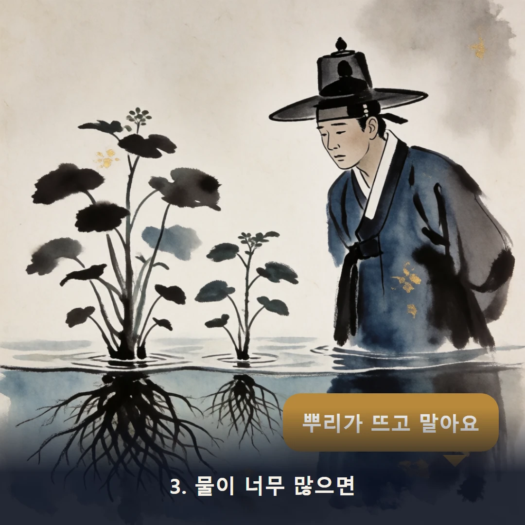 웹툰 3컷 — 3. 물이 너무 많으면 (뿌리가 뜨고 말아요)