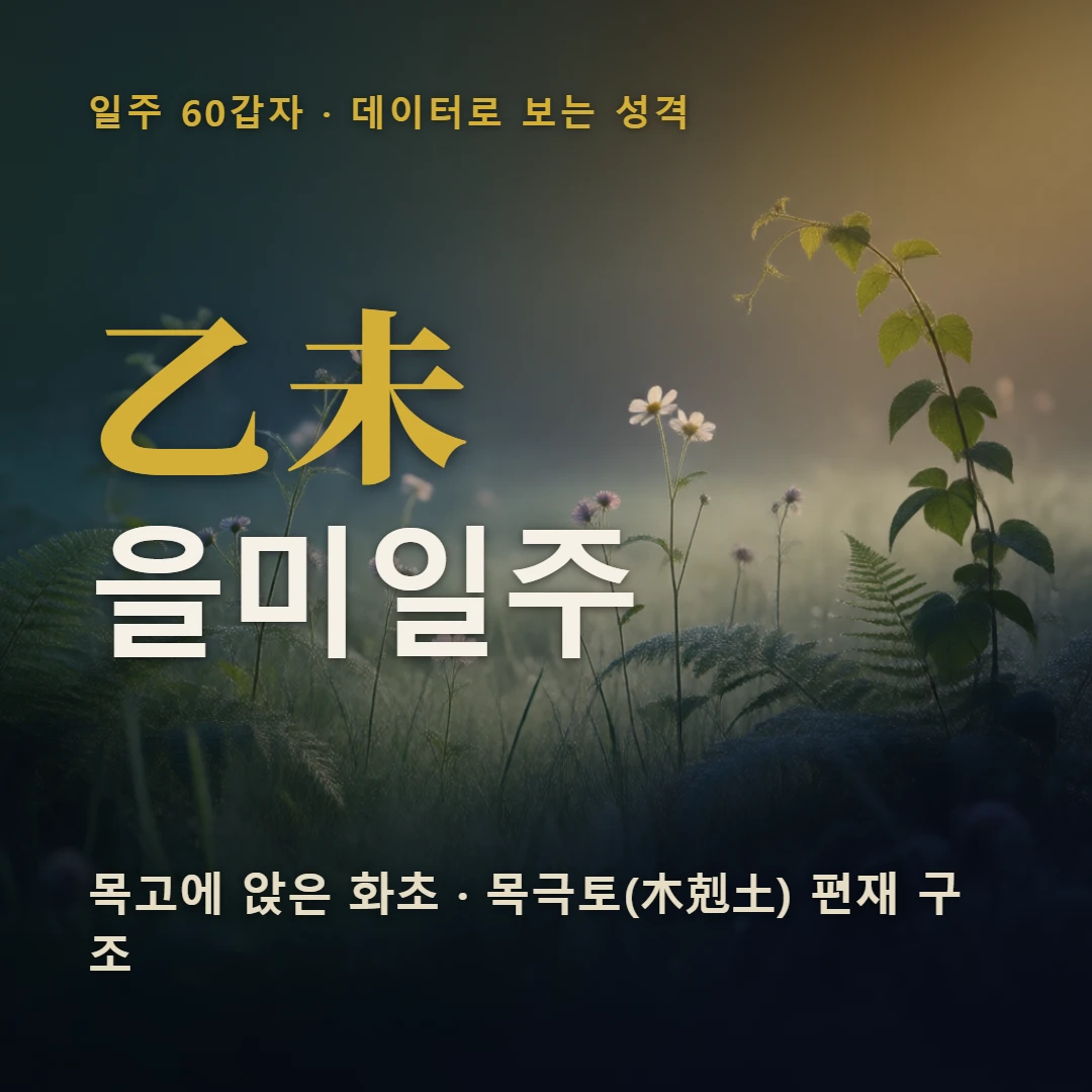 을미일주 표지 — 목고에 앉은 화초 · 목극토(木剋土) 편재 구조