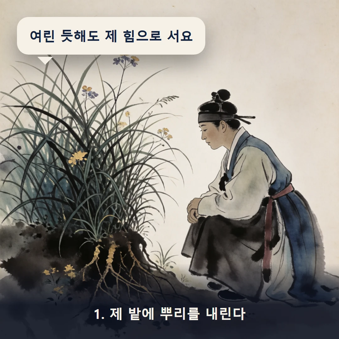 웹툰 1컷 — 1. 제 밭에 뿌리를 내린다 (여린 듯해도 제 힘으로 서요)