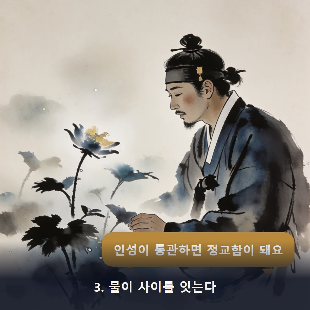 웹툰 3컷 — 3. 물이 사이를 잇는다 (인성이 통관하면 정교함이 돼요)