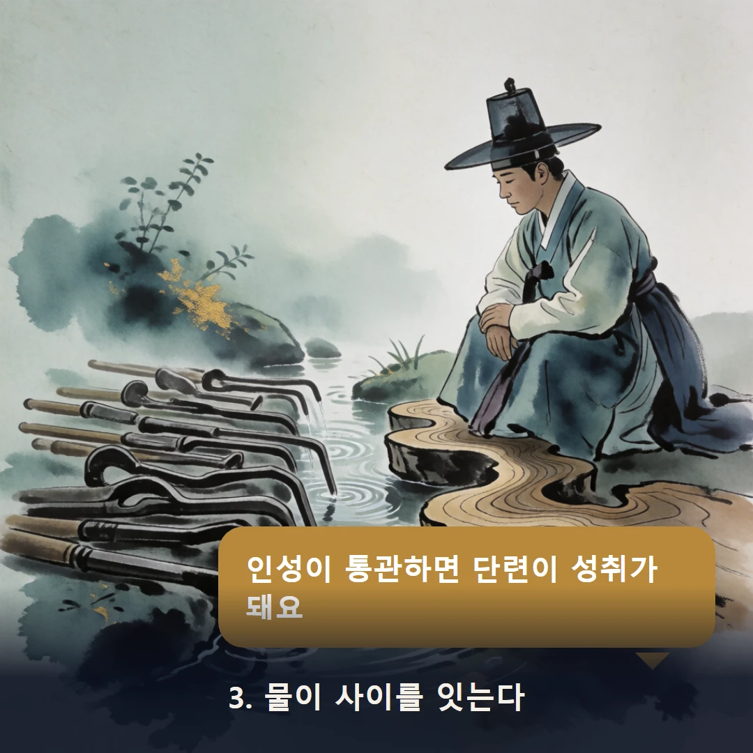 웹툰 3컷 — 3. 물이 사이를 잇는다 (인성이 통관하면 단련이 성취가 돼요)