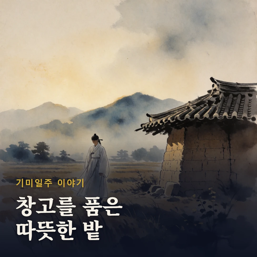 기미일주 이야기 표지 — 창고를 품은 따뜻한 밭