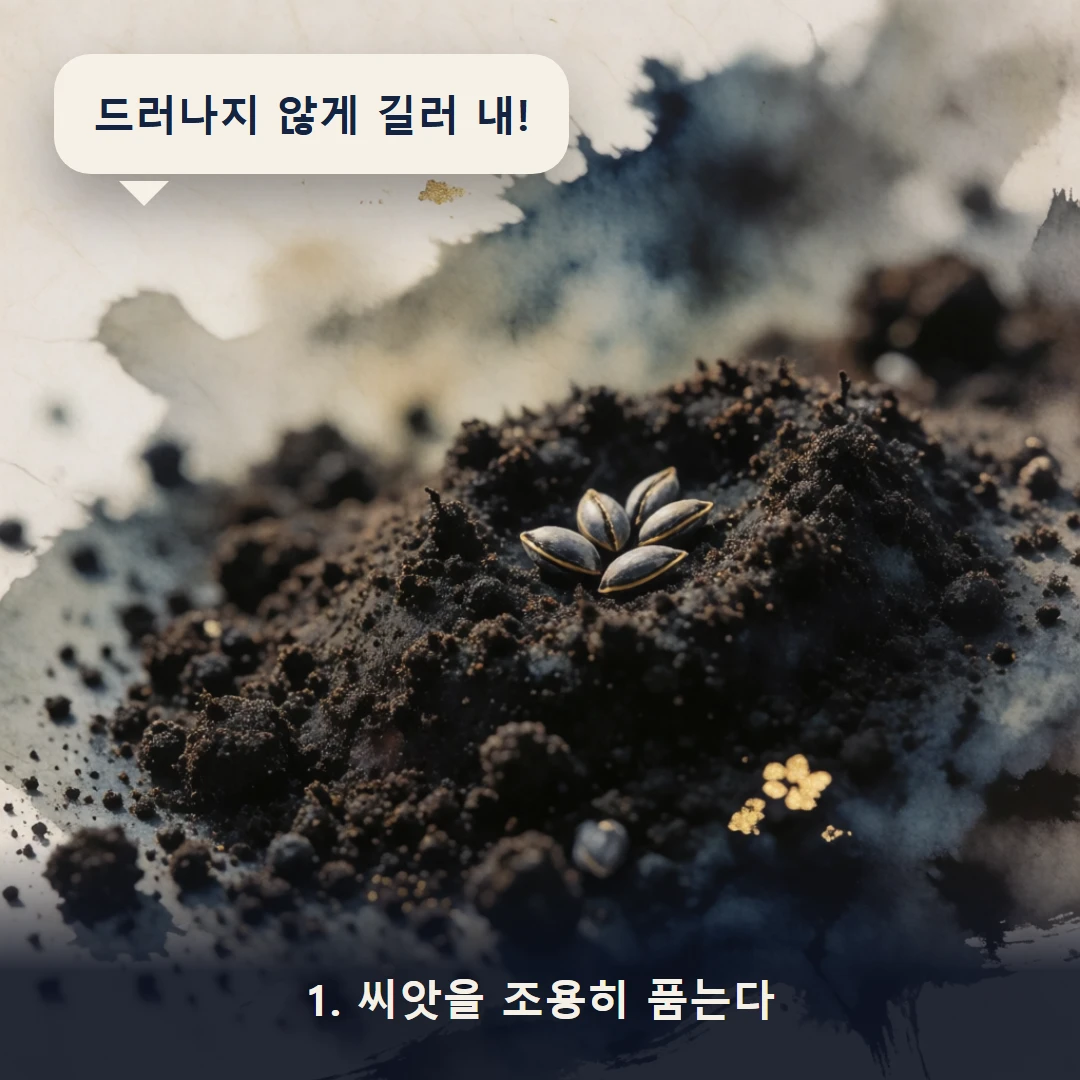 웹툰 1컷 — 1. 씨앗을 조용히 품는다 (드러나지 않게 길러 내!)
