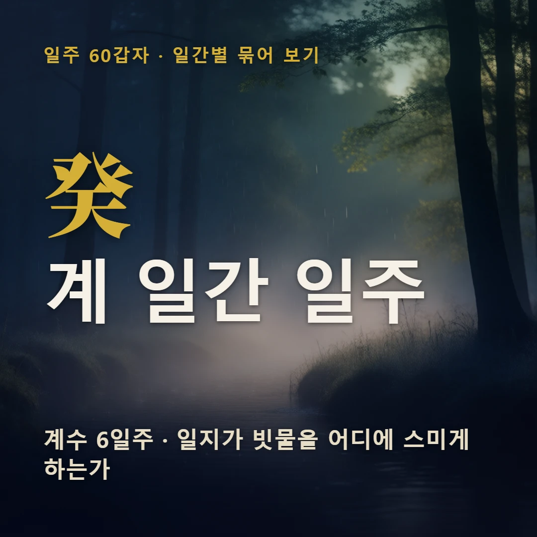 계 일간 일주 표지 — 계수 6일주 · 일지가 빗물을 어디에 스미게 하는가
