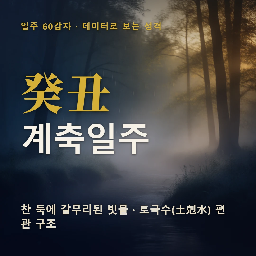 계축일주 표지 — 찬 둑에 갈무리된 빗물 · 토극수(土剋水) 편관 구조