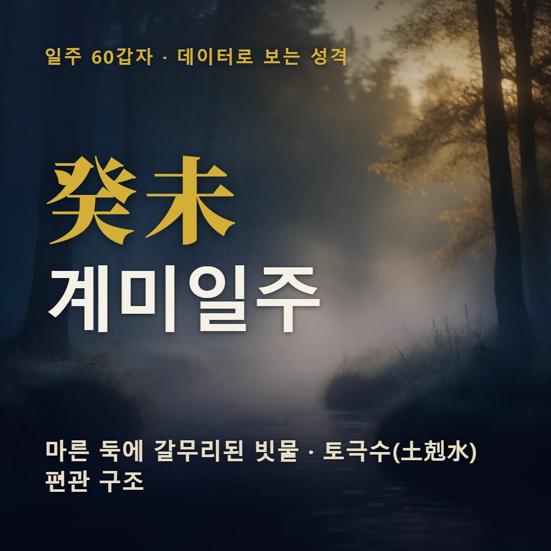 계미일주 표지 — 마른 둑에 갈무리된 빗물 · 토극수(土剋水) 편관 구조