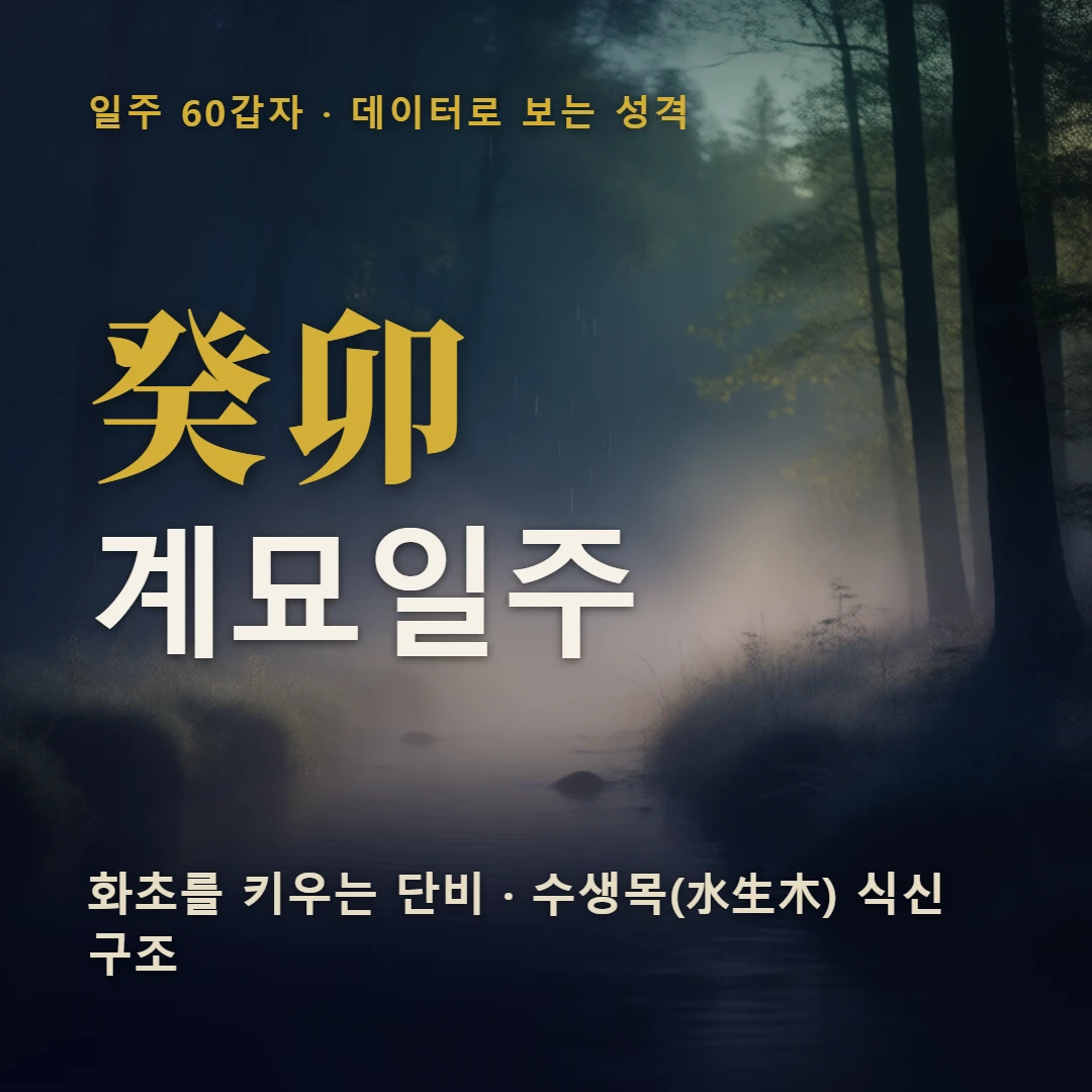 계묘일주 표지 — 화초를 키우는 단비 · 수생목(水生木) 식신 구조