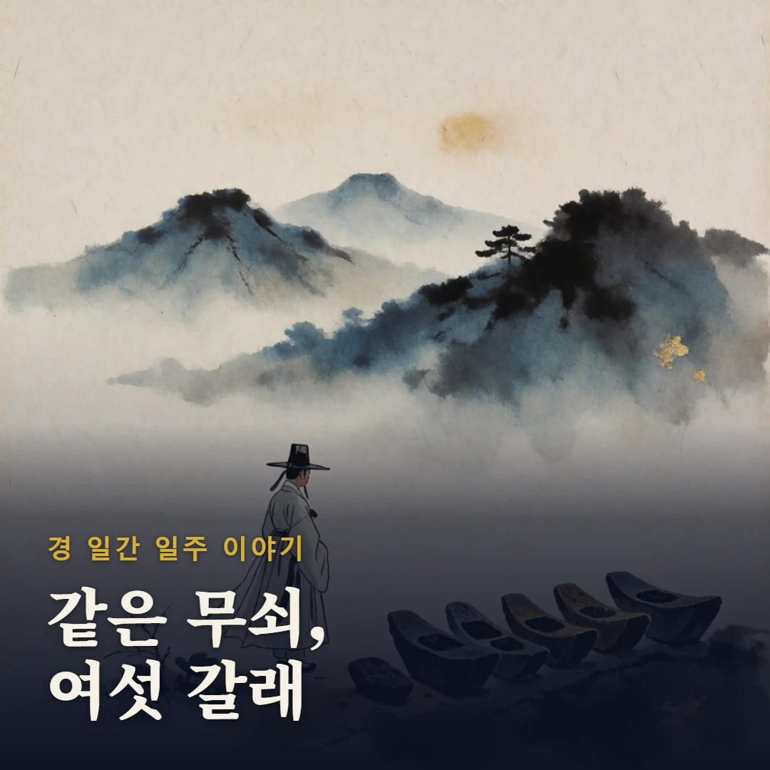 경 일간 일주 이야기 표지 — 같은 무쇠, 여섯 갈래