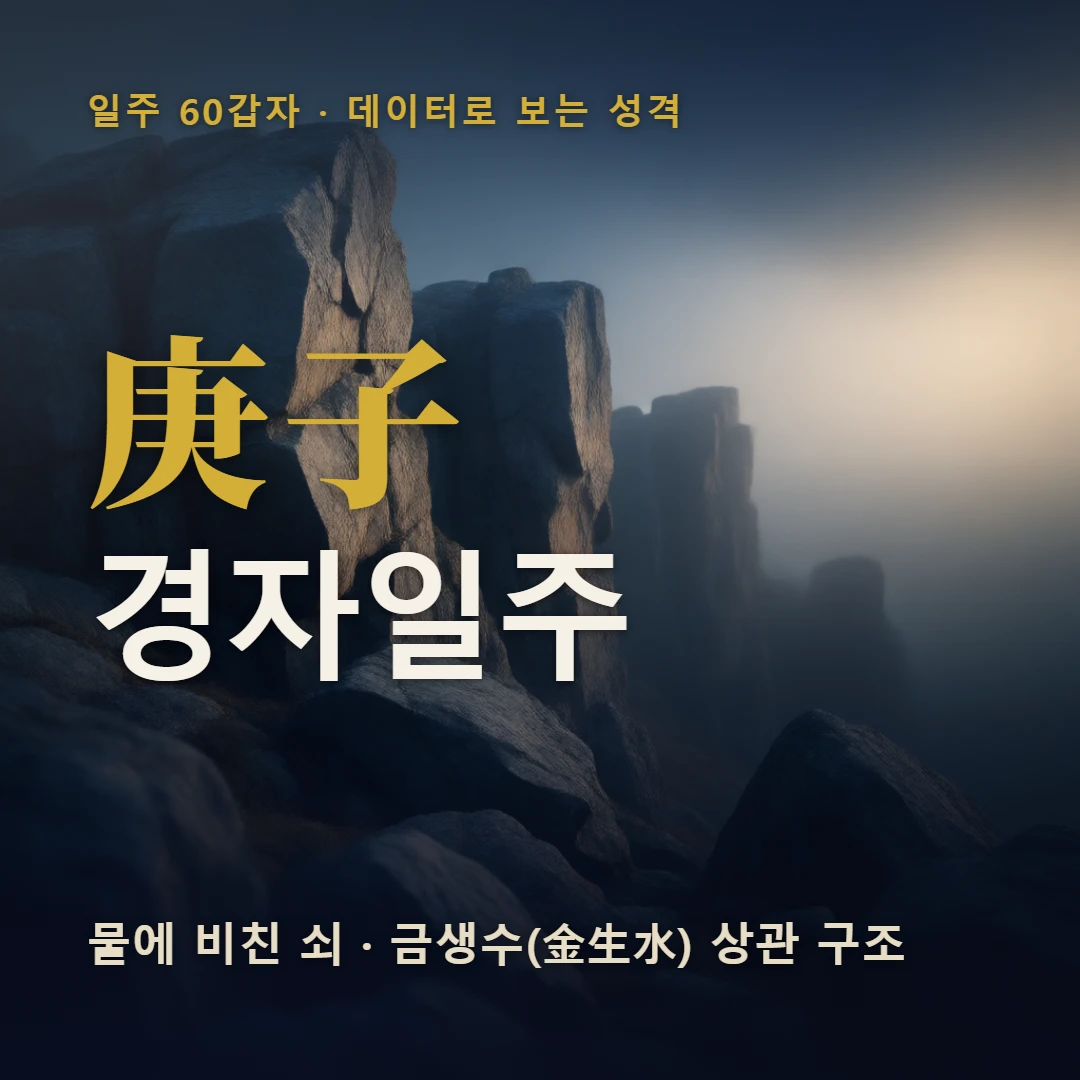 경자일주 표지 — 물에 비친 쇠 · 금생수(金生水) 상관 구조