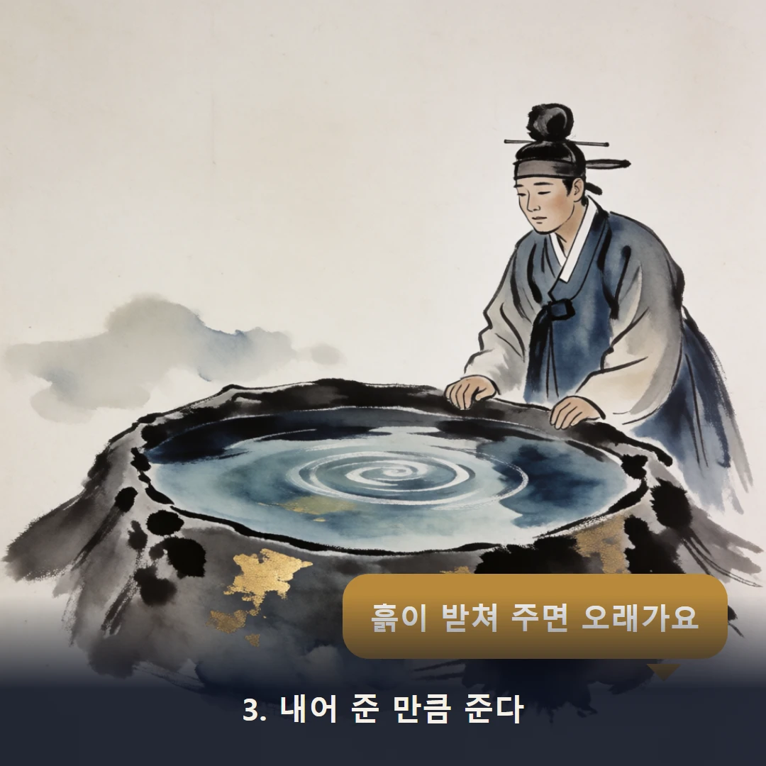 웹툰 3컷 — 3. 내어 준 만큼 준다 (흙이 받쳐 주면 오래가요)