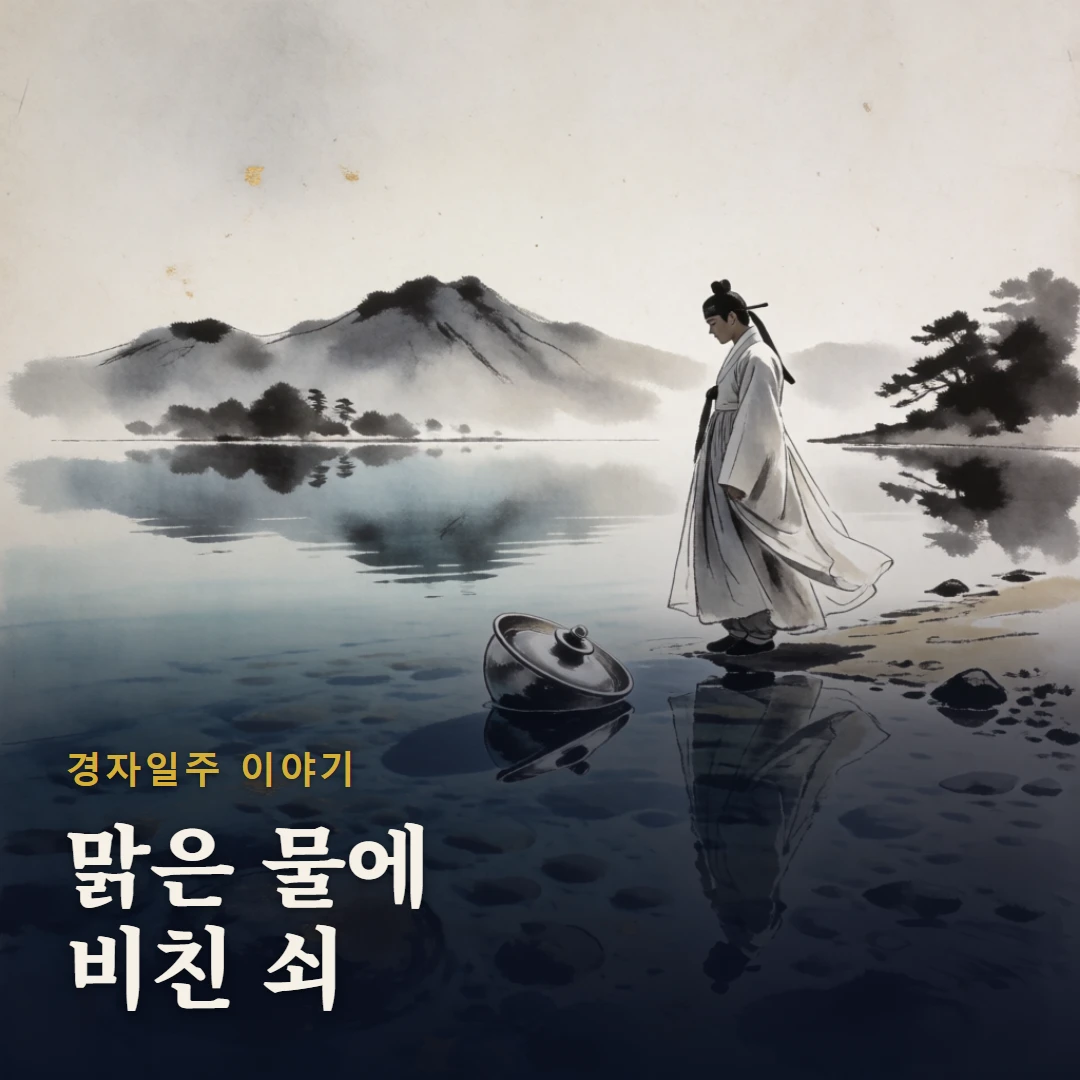 경자일주 이야기 표지 — 맑은 물에 비친 쇠