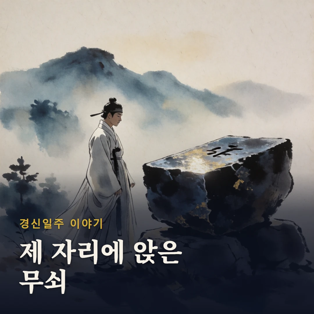 경신일주 이야기 표지 — 제 자리에 앉은 무쇠