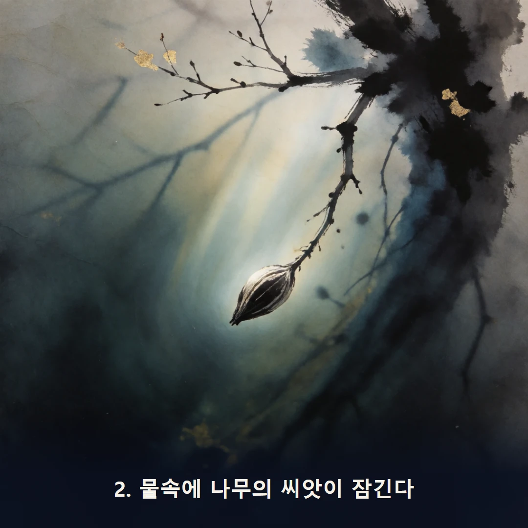 웹툰 2컷 — 2. 물속에 나무의 씨앗이 잠긴다