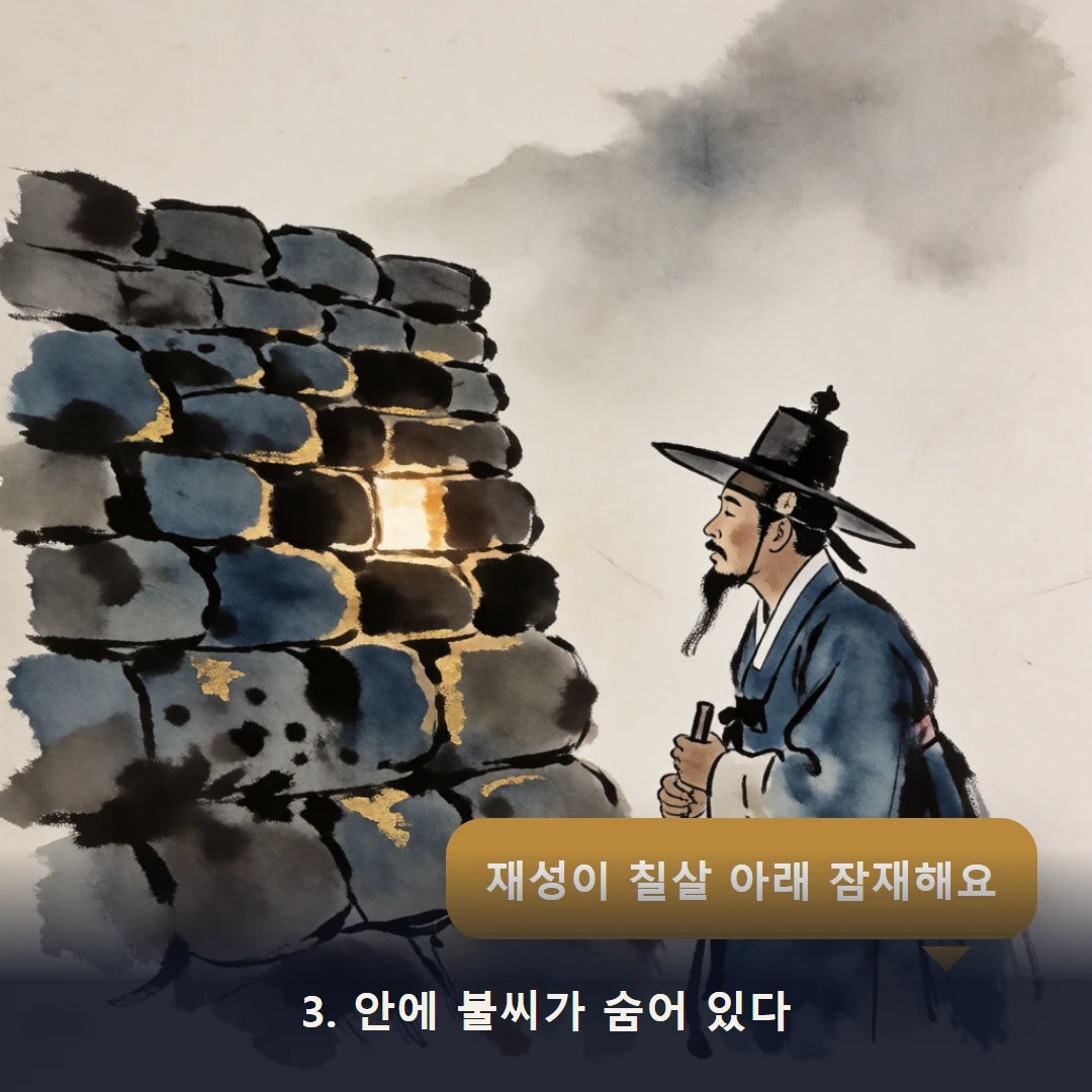 웹툰 3컷 — 3. 안에 불씨가 숨어 있다 (재성이 칠살 아래 잠재해요)