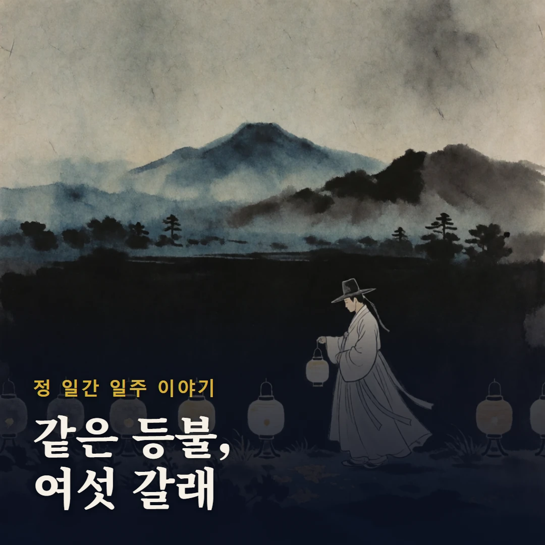 정 일간 일주 이야기 표지 — 같은 등불, 여섯 갈래