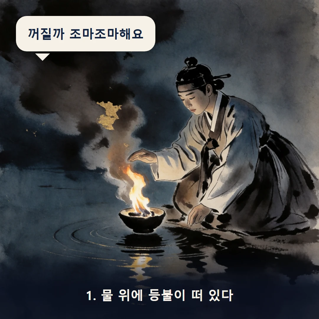 웹툰 1컷 — 1. 물 위에 등불이 떠 있다 (꺼질까 조마조마해요)