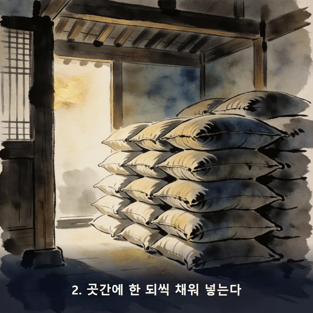 웹툰 2컷 — 2. 곳간에 한 되씩 채워 넣는다