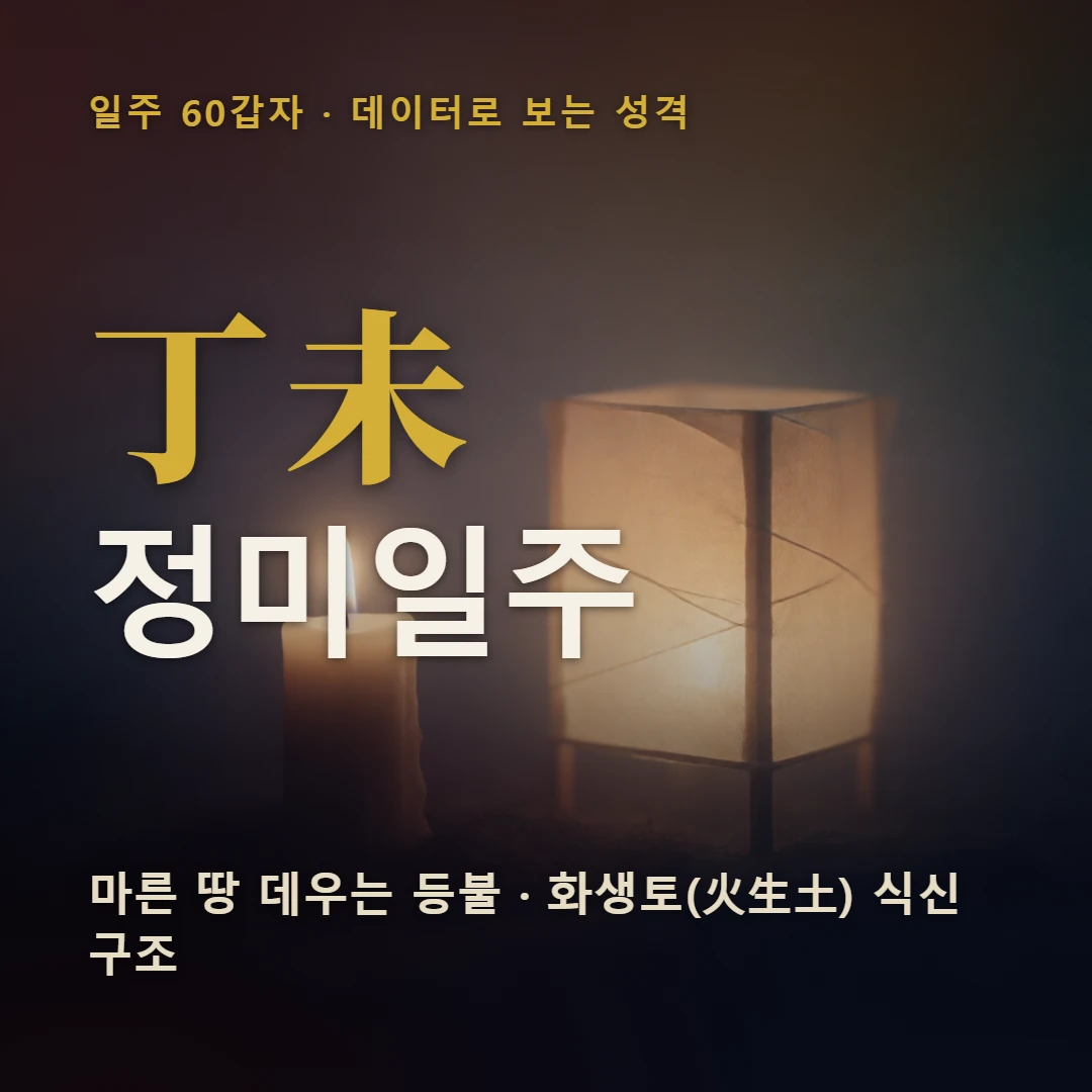 정미일주 표지 — 마른 땅 데우는 등불 · 화생토(火生土) 식신 구조