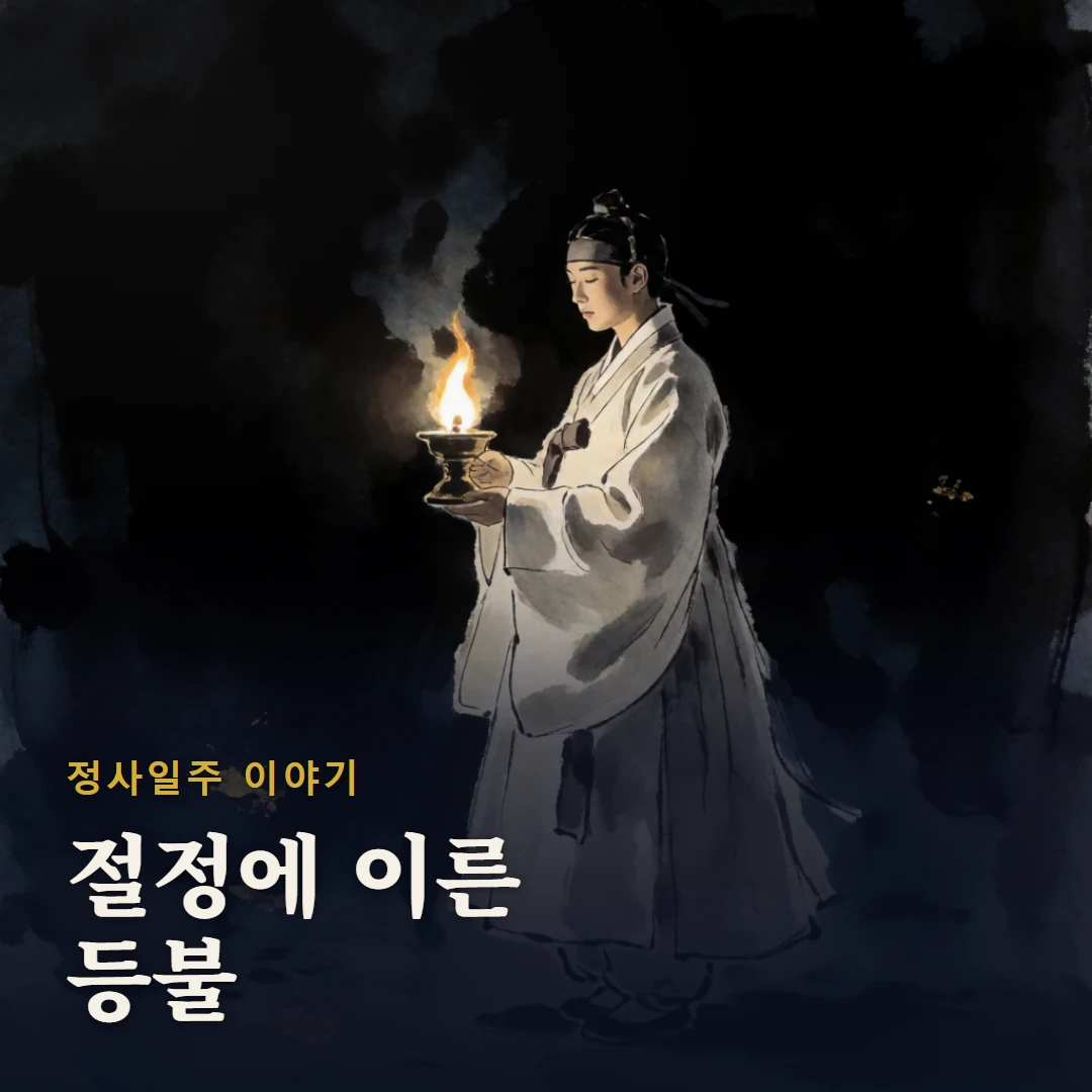 정사일주 이야기 표지 — 절정에 이른 등불