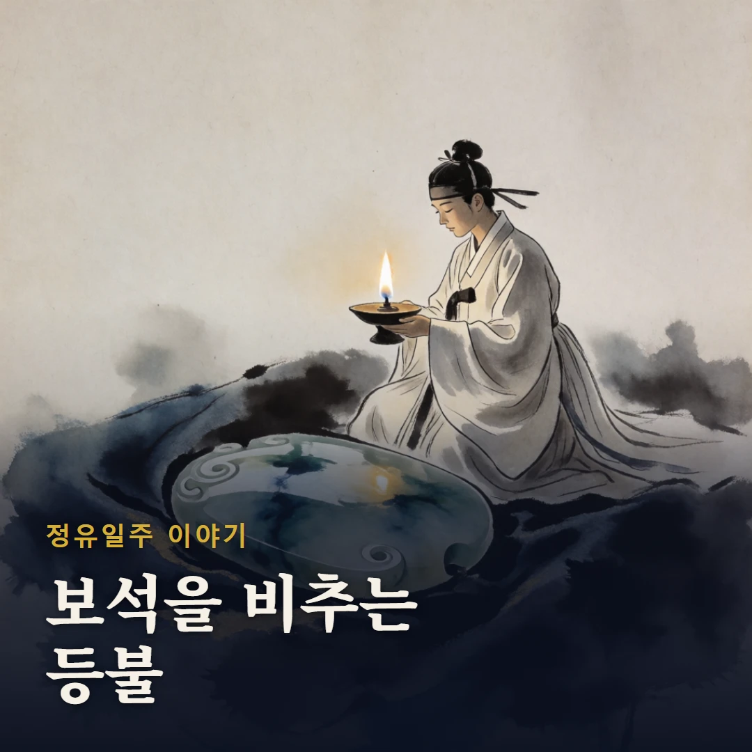 정유일주 이야기 표지 — 보석을 비추는 등불