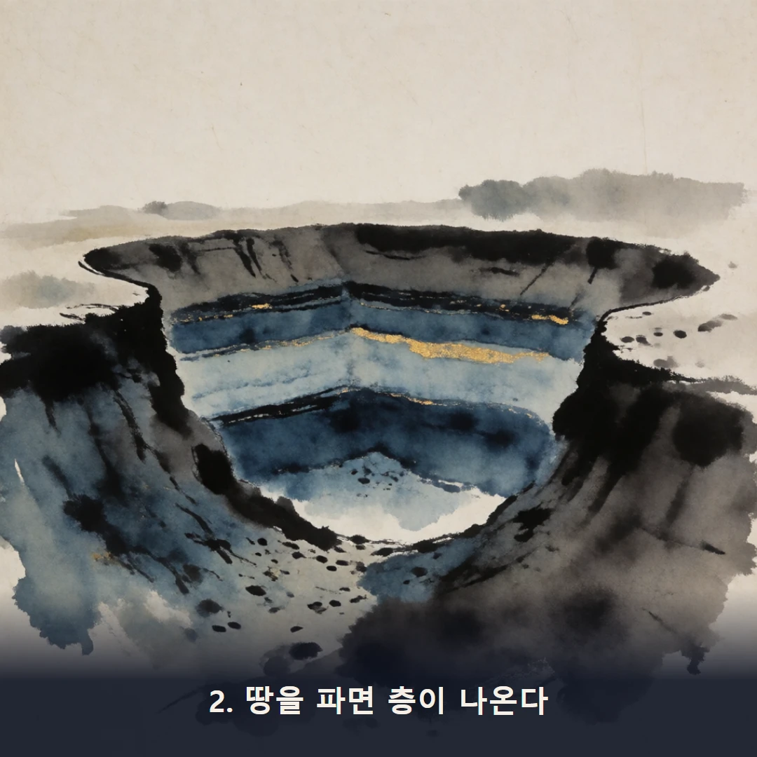 웹툰 2컷 — 2. 땅을 파면 층이 나온다