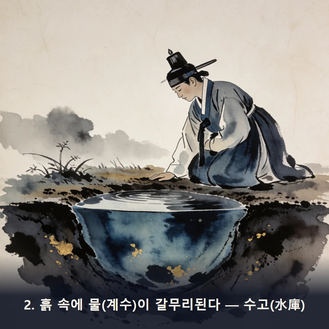 웹툰 2컷 — 2. 흙 속에 물(계수)이 갈무리된다 — 수고(水庫)