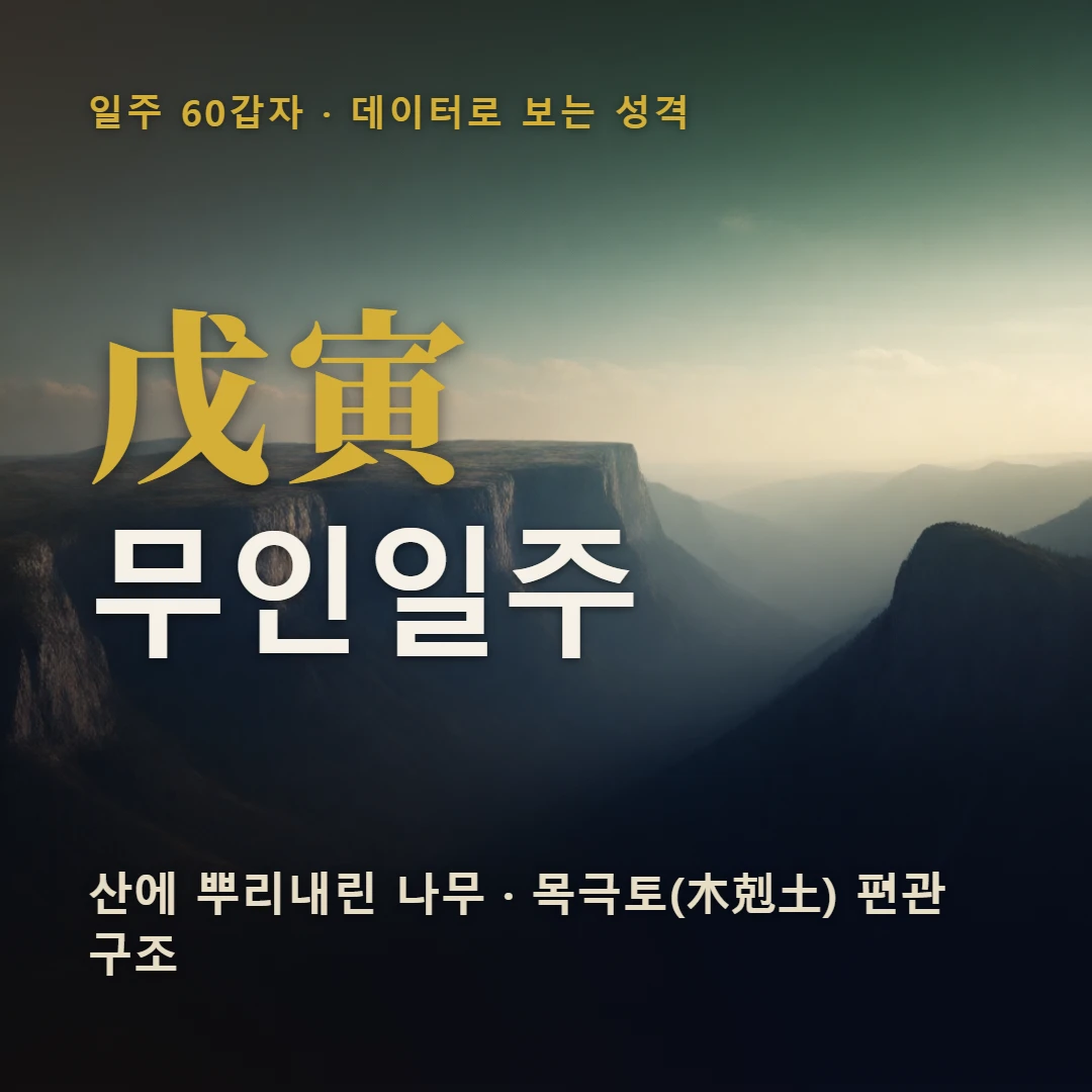무인일주 표지 — 산에 뿌리내린 나무 · 목극토(木剋土) 편관 구조