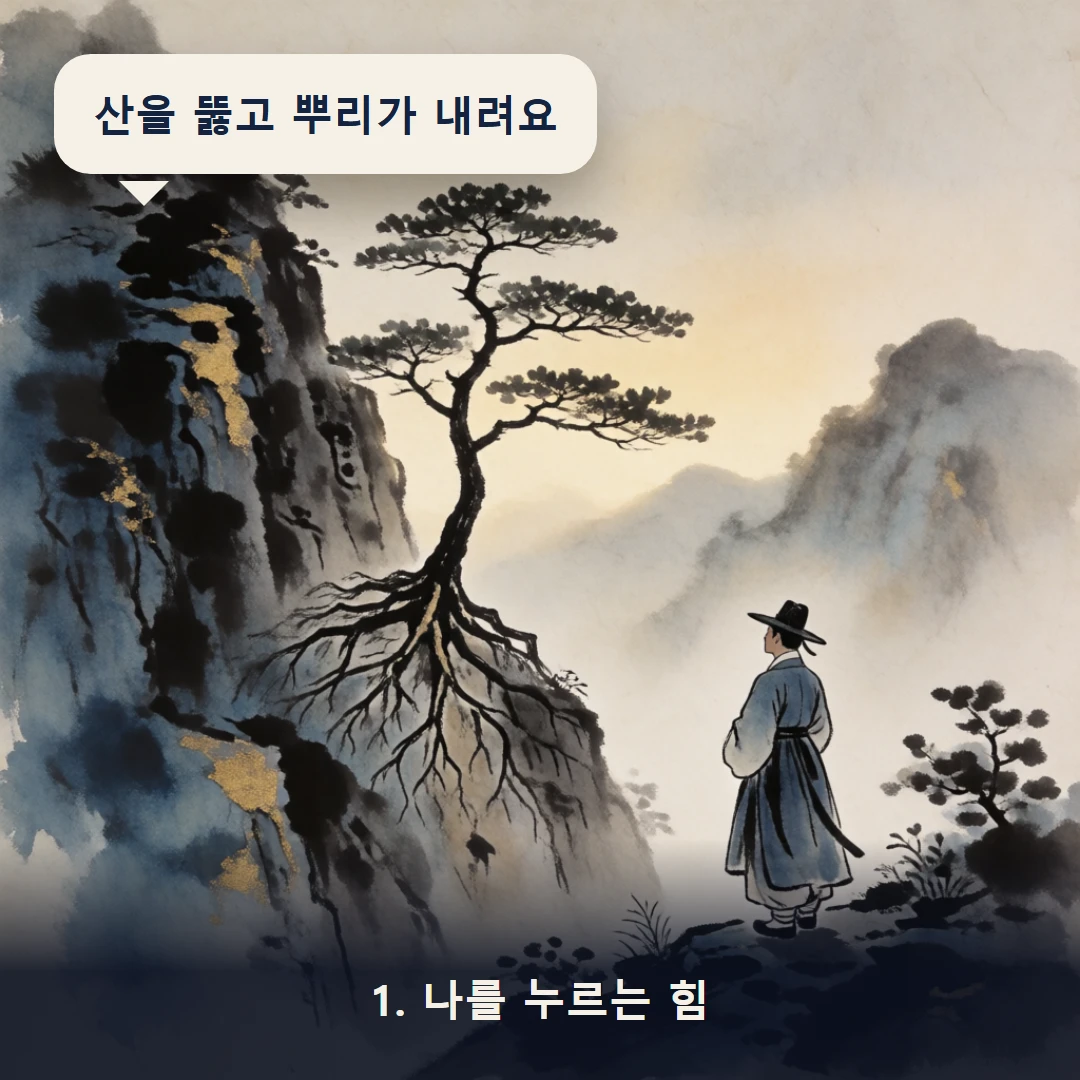 웹툰 1컷 — 1. 나를 누르는 힘 (산을 뚫고 뿌리가 내려요)