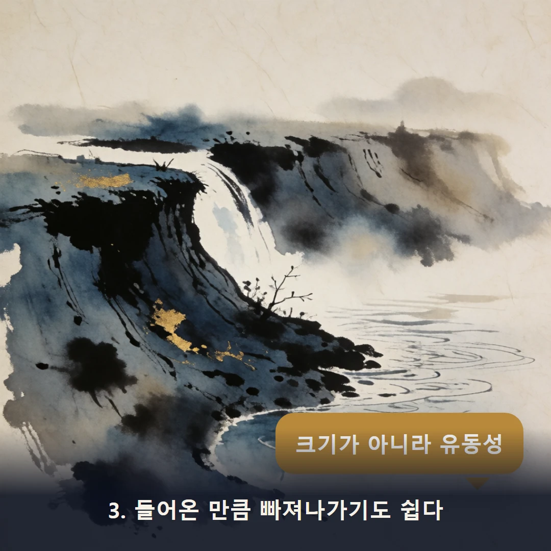웹툰 3컷 — 3. 들어온 만큼 빠져나가기도 쉽다 (크기가 아니라 유동성)