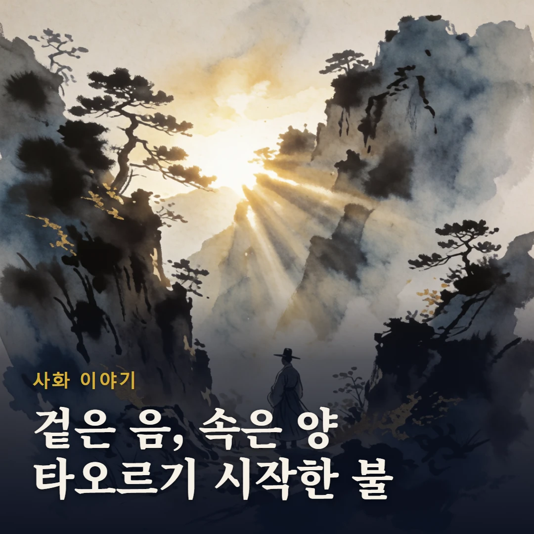 사화 이야기 표지 — 겉은 음, 속은 양 타오르기 시작한 불