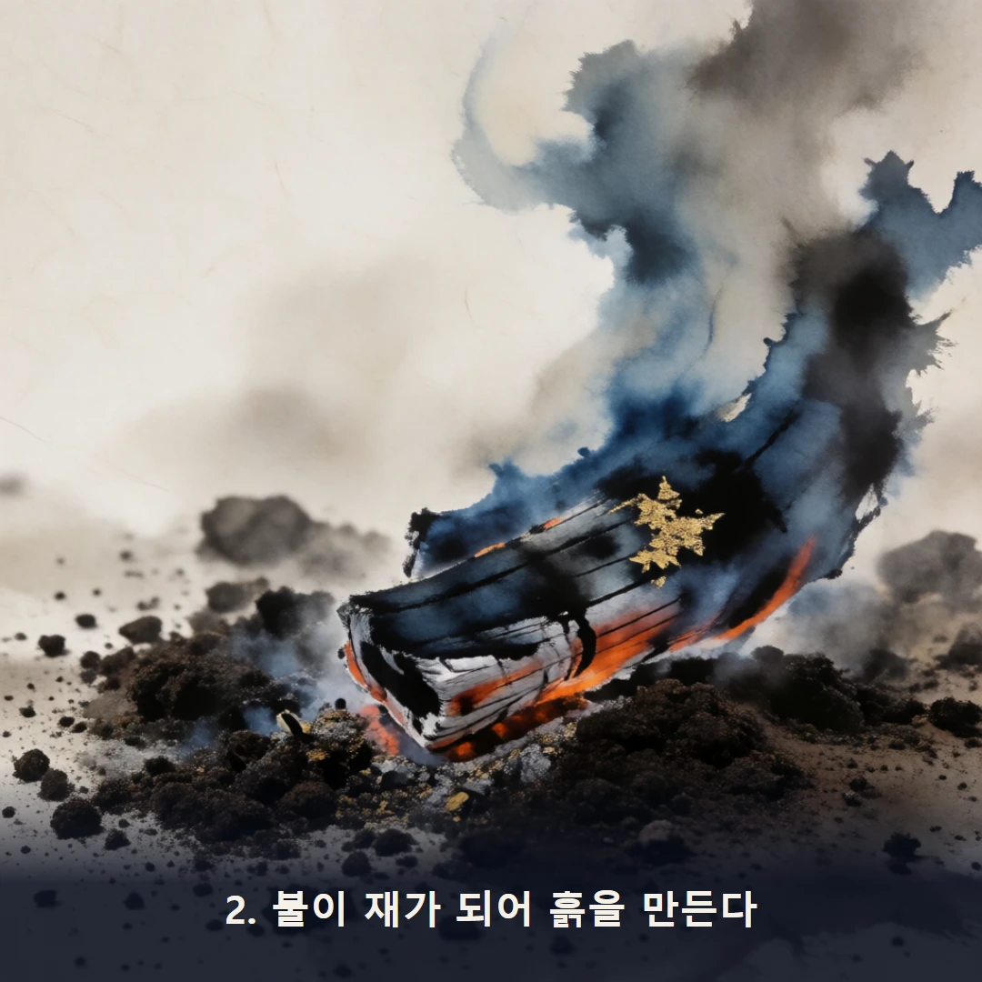 웹툰 2컷 — 2. 불이 재가 되어 흙을 만든다