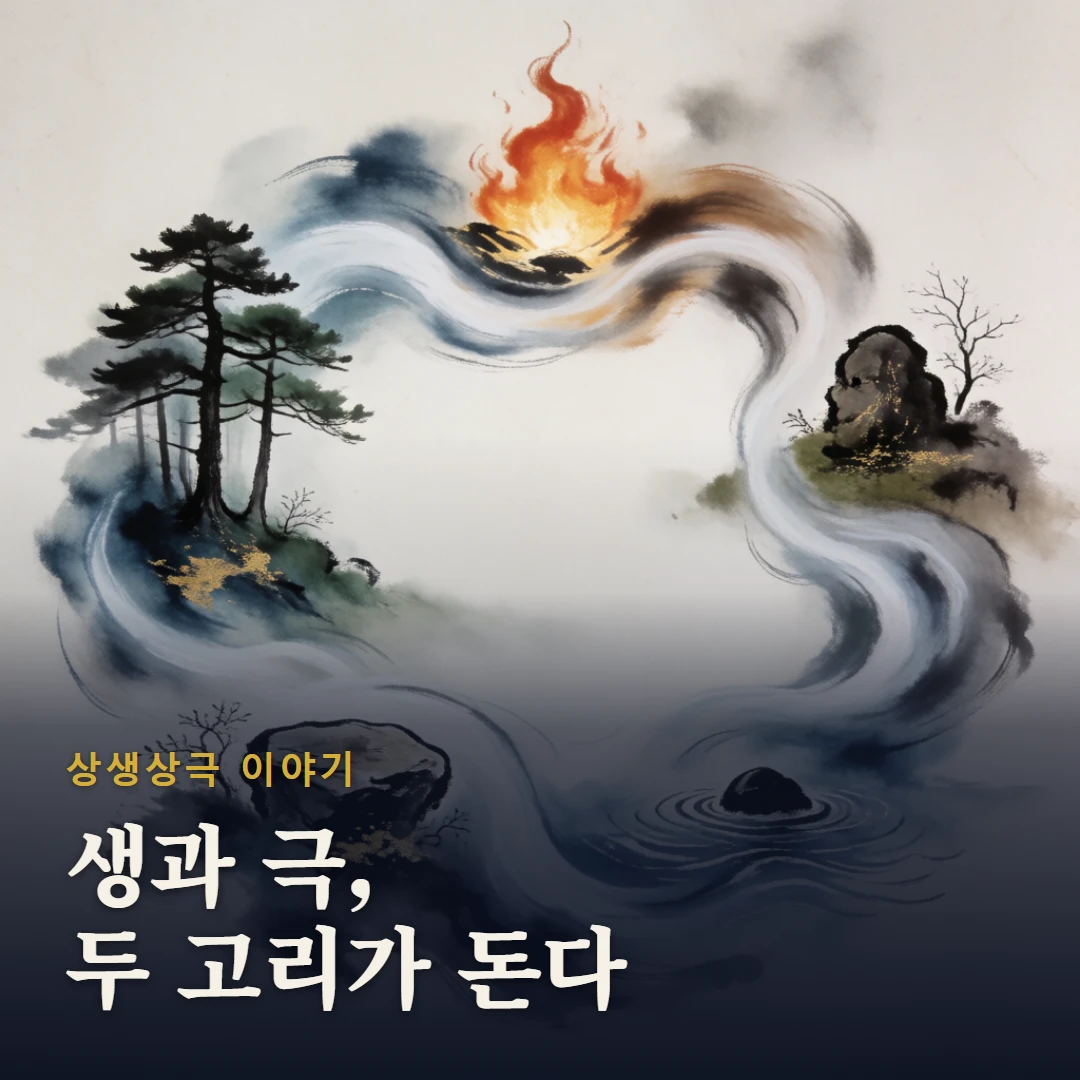 상생상극 이야기 표지 — 생과 극, 두 고리가 돈다