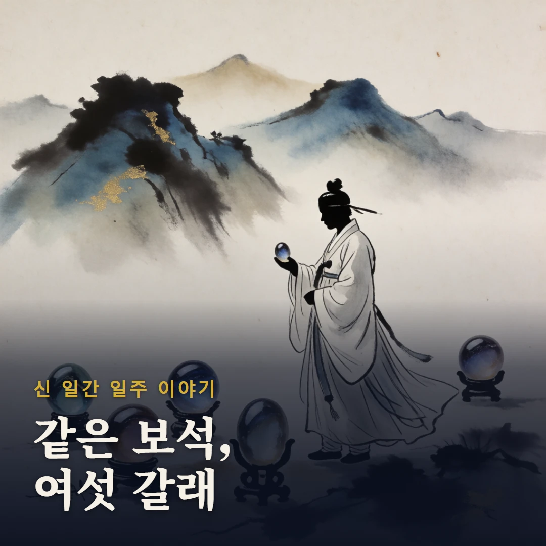 신 일간 일주 이야기 표지 — 같은 보석, 여섯 갈래