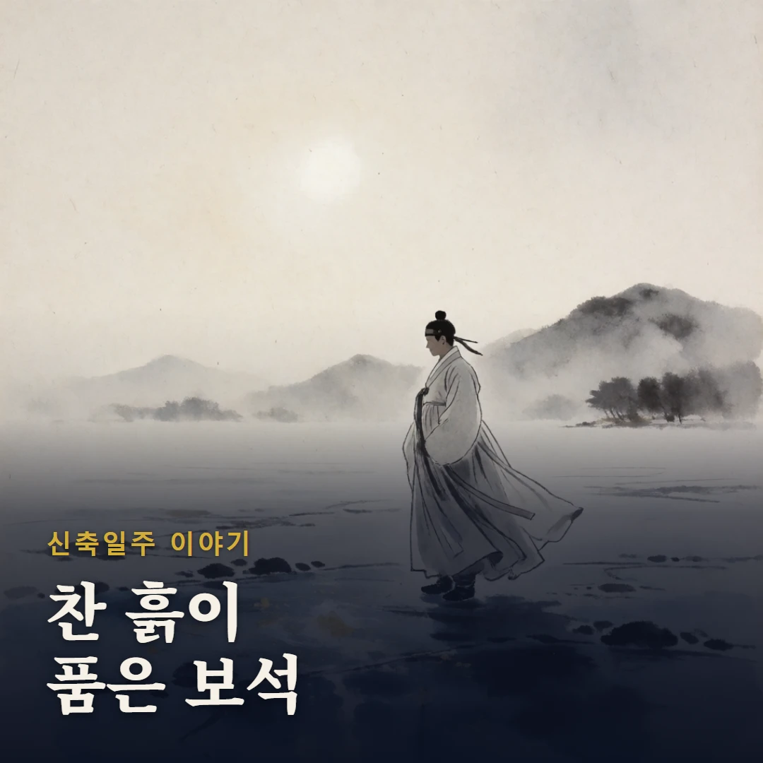 신축일주 이야기 표지 — 찬 흙이 품은 보석