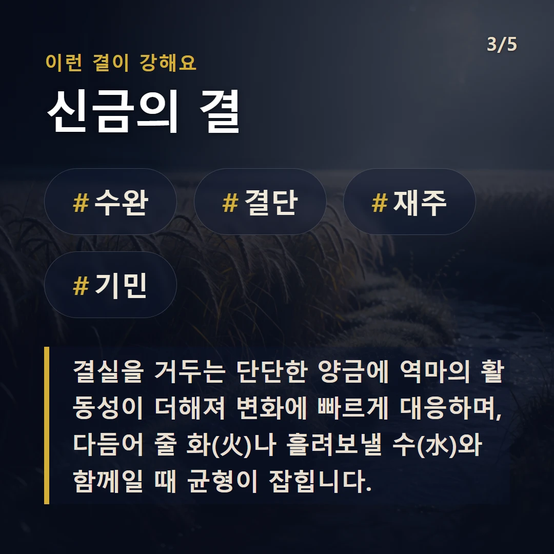 신금의 결 — #수완 #결단 #재주 #기민