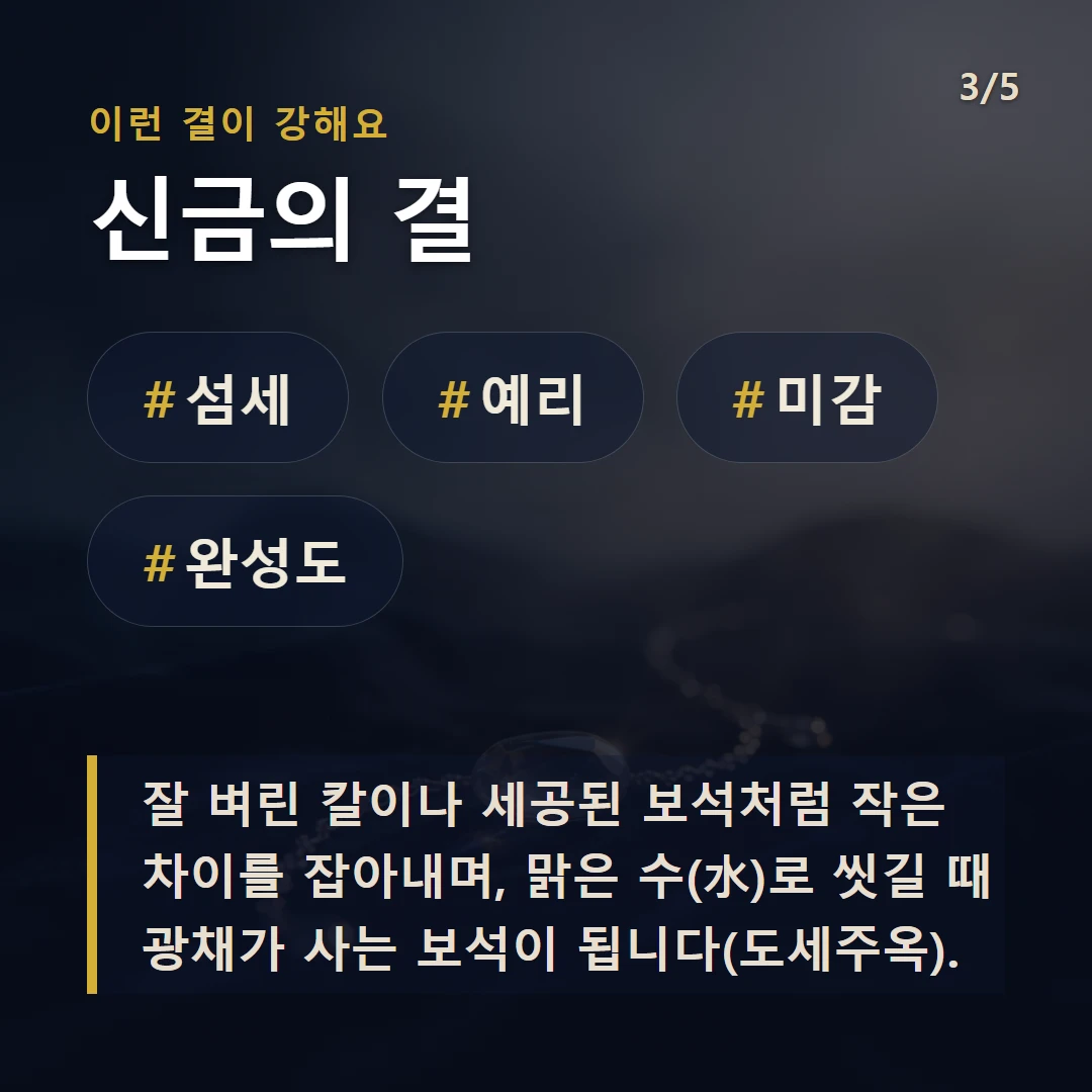 신금의 결 — #섬세 #예리 #미감 #완성도