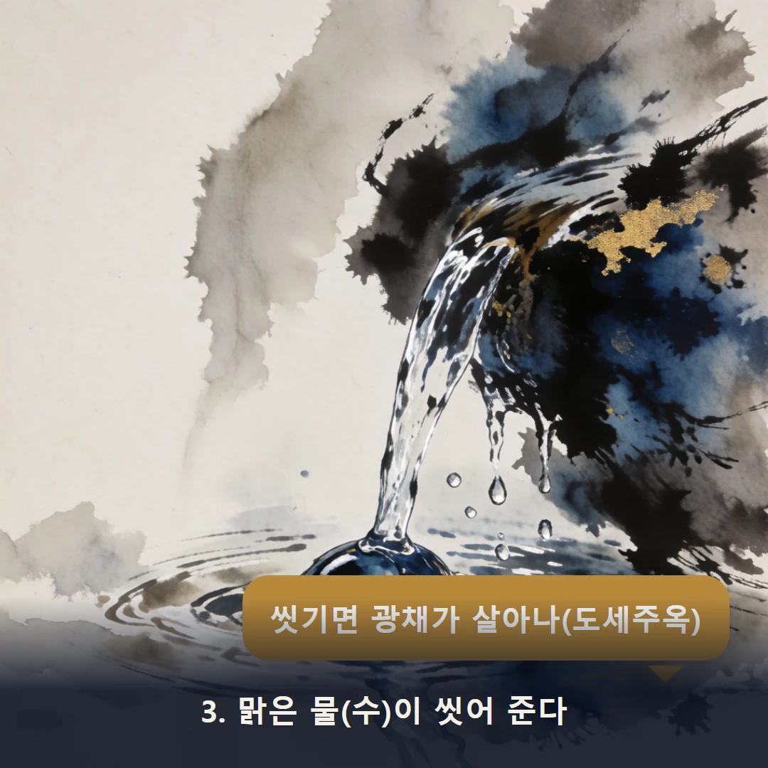 웹툰 3컷 — 3. 맑은 물(수)이 씻어 준다 (씻기면 광채가 살아나(도세주옥))