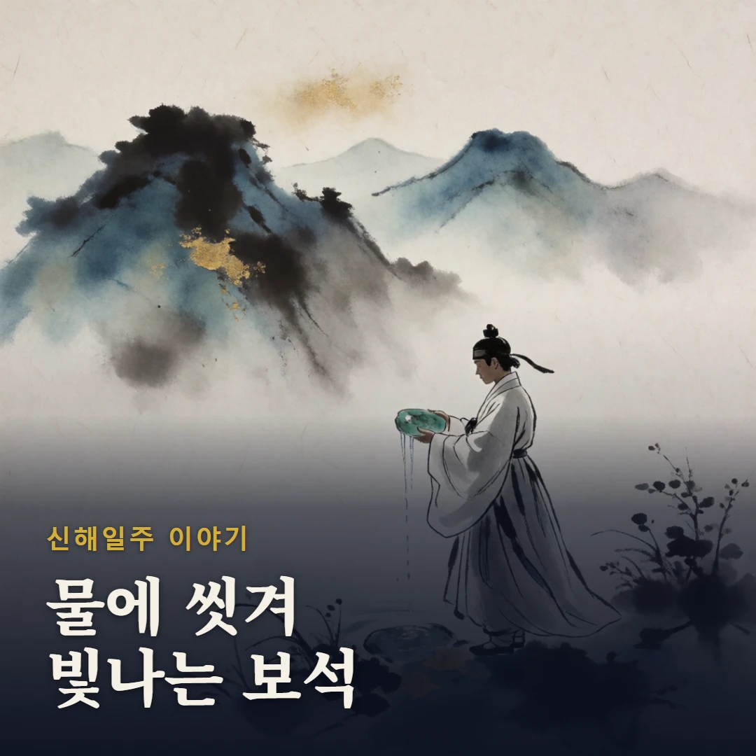 신해일주 이야기 표지 — 물에 씻겨 빛나는 보석