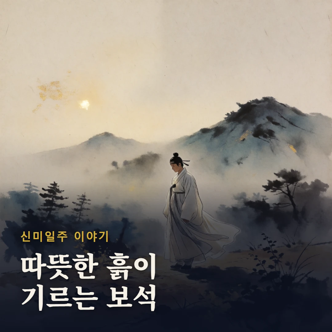 신미일주 이야기 표지 — 따뜻한 흙이 기르는 보석