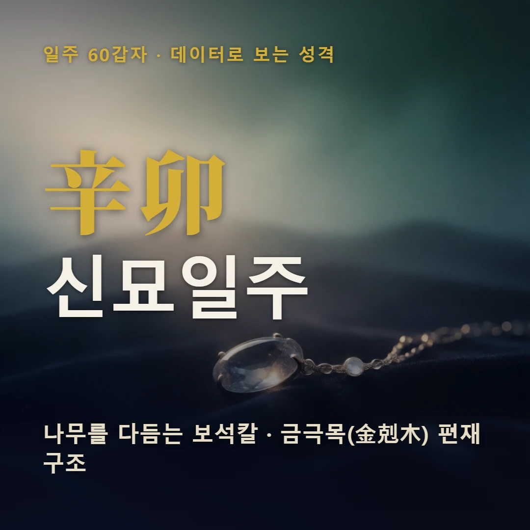 신묘일주 표지 — 나무를 다듬는 보석칼 · 금극목(金剋木) 편재 구조