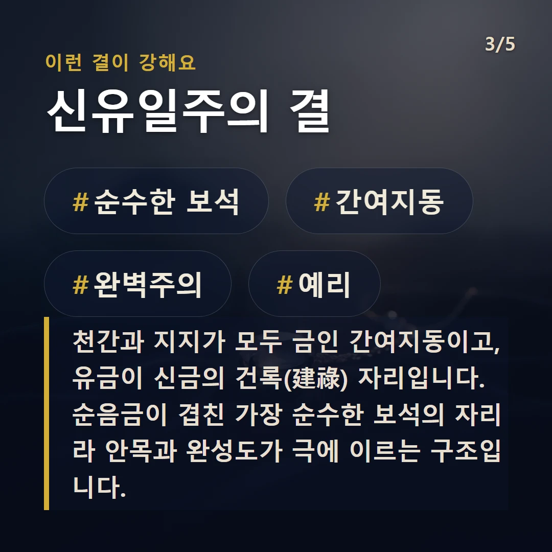 신유일주의 결 — #순수한 보석 #간여지동 #완벽주의 #예리