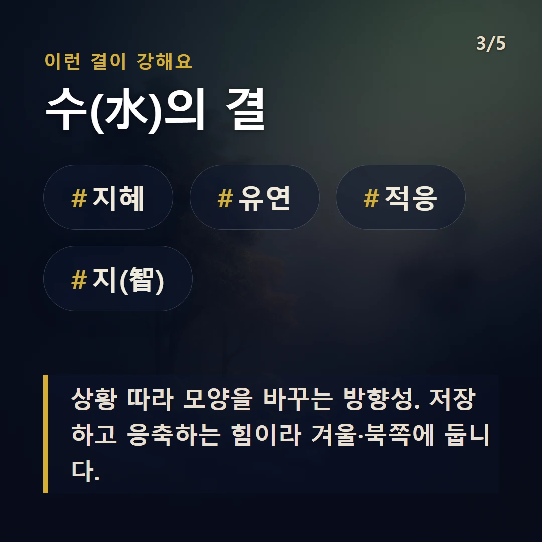 수(水)의 결 — #지혜 #유연 #적응 #지(智)