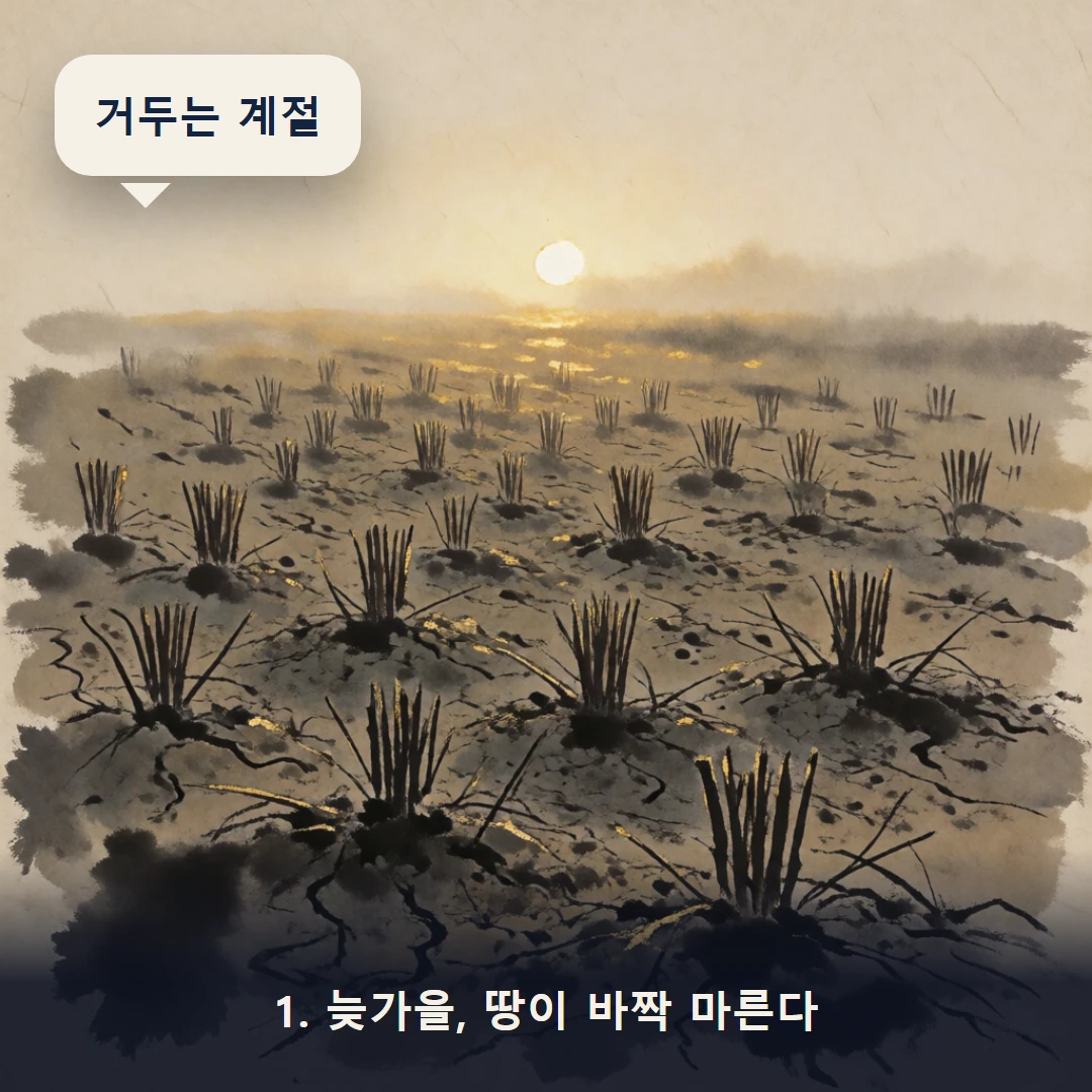 웹툰 1컷 — 1. 늦가을, 땅이 바짝 마른다 (거두는 계절)